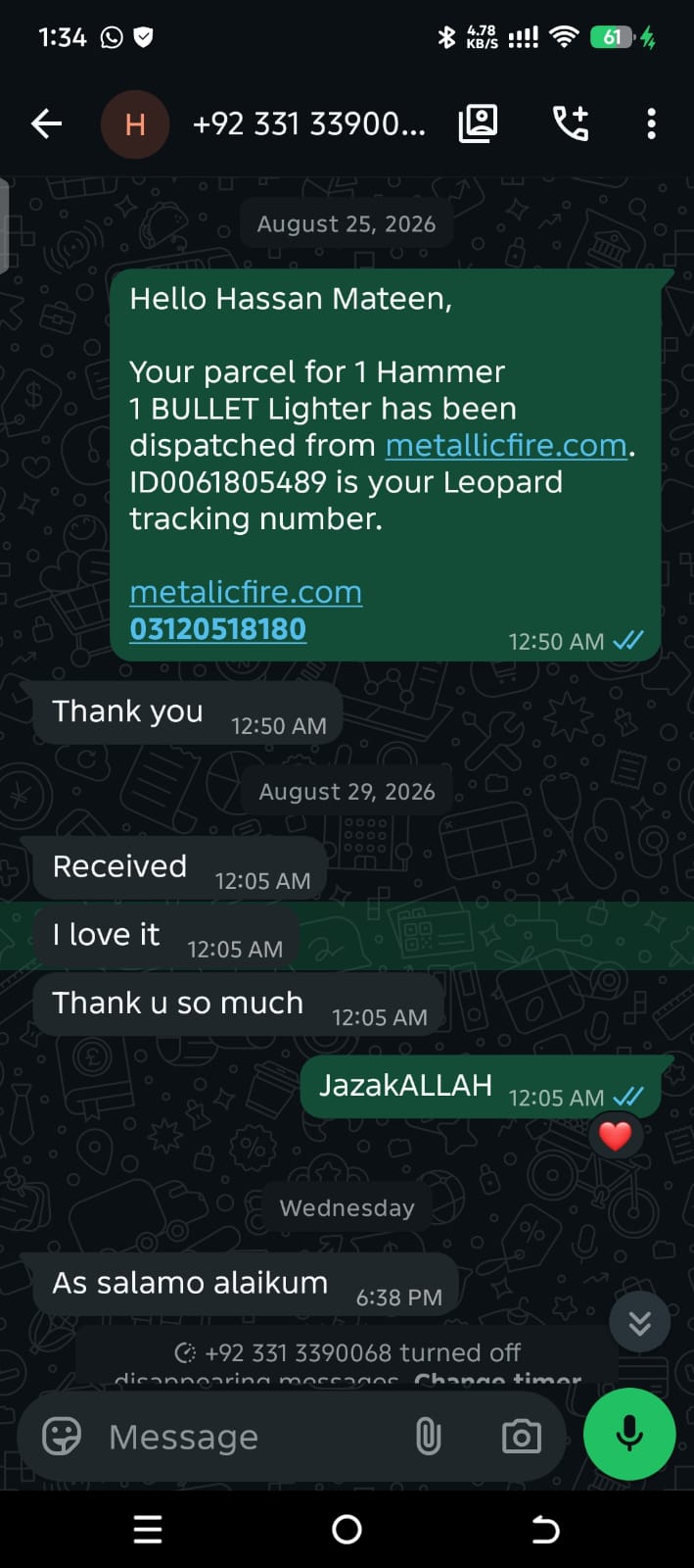 WhatsApp customer review
