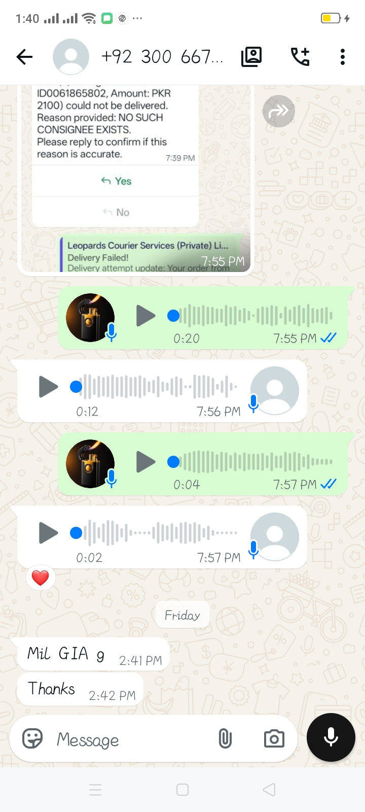 WhatsApp customer review