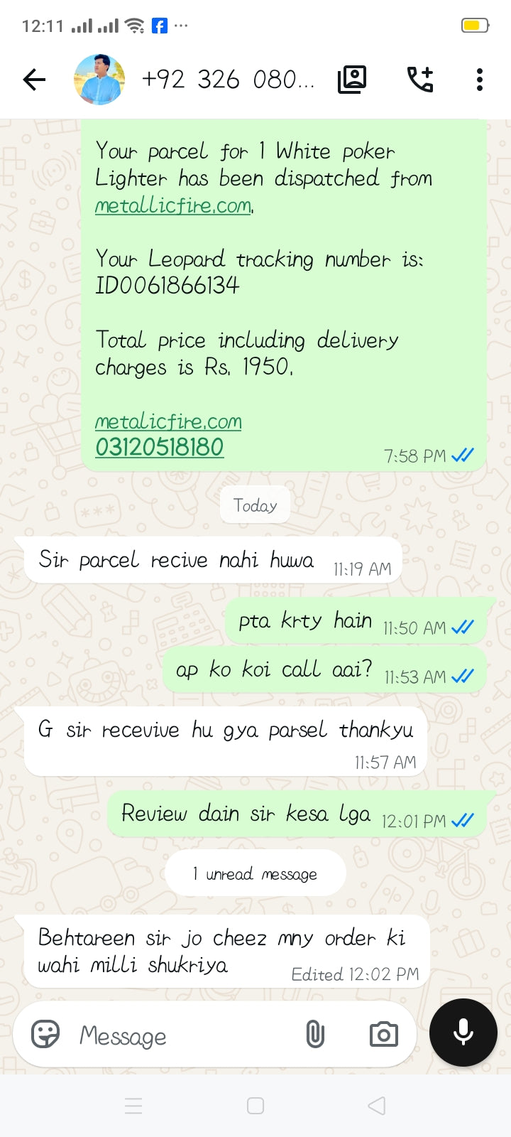 WhatsApp customer review
